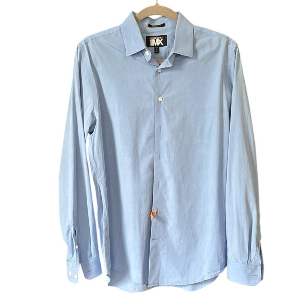 Express Men's Modern Fit Long Sleeve Dress Shirt in Blue